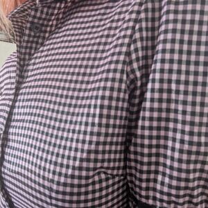 Bettie Page Pink and Black Gingham Button-Up Blouse